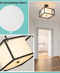 Dope Modern Semi Flush Mount Ceiling Light With Fabric Drum Shade And Black Metal Frame in a hallway setting