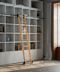 Rolling Library Ladder Kit With Telescopic Upper Roller For Loft Stairs And Bookshelves 3.3ft Sliding Track mounted on white bookshelf