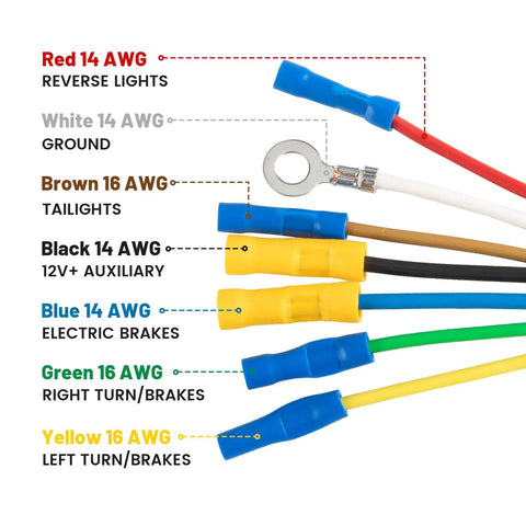 Multiple colored wires for 7 Way RV Trailer Light Connector Socket 7 Pin Wiring Harness with Mounting Bracket Plug and Play.