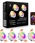 Smart 2 Inch LED Recessed Downlight Kit With RGB Color Changing WiFi Enabled Dimmable 2700K to 6500K 5W Ceiling Light 4 Pack