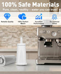 Top Notch 6 Pack Water Filter Replacement For Breville Espresso Machine Barista Touch Oracle Pro Double Boiler Systems Easy Twist Install, showing filter cartridges next to espresso machine.