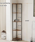 Five Tier Corner Shelving Unit Super Sturdy Storage Rack, 65 inches tall, fits snugly in tight spaces, perfect for living room or office.