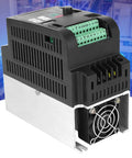 2.2kW VFD Inverter For Textile Machinery With PID Synchronized Control High Speed Spindles Textile Frequency Swing Function Three Control Modes Duty Ready Performance For Precise Voltage Temperature And Tension, front view with cooling fan and terminals