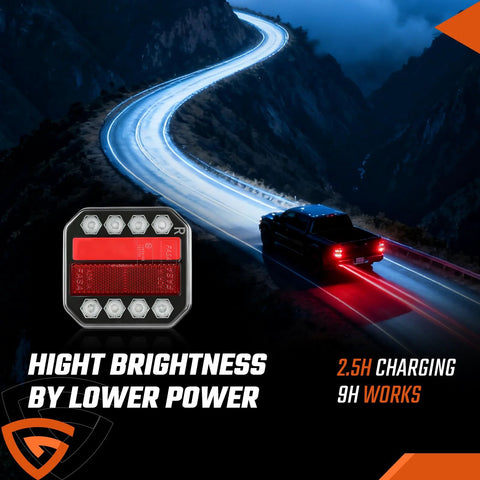 GEARPASS magnetic wireless trailer light kit; black housing with red lens and eight LED modules