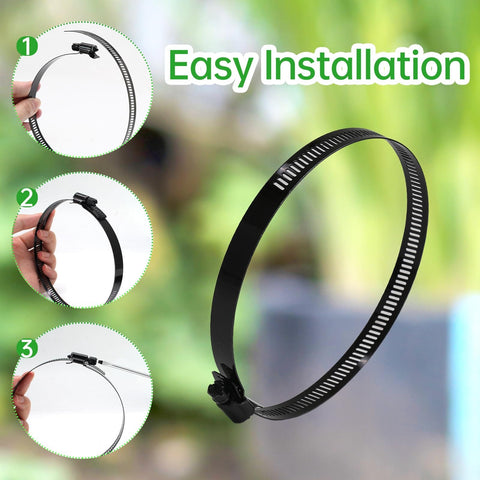 Four Piece Two Point Five Inch Hose Clamp Set With Adjustable Range 40 To 64 mm Stainless Steel Duct And Fuel Line Clamps