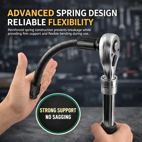 Half Inch Flexible Shaft Extension For Torque Socket And Ratchet Wrench, 45 Degree Bend Reach Bar For Tight Spots In The Engine, Portable Hand Drive Tool For Auto Repair, 350mm Length in hand showing flexibility