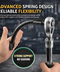 Half Inch Flexible Shaft Extension Tool For Tight Spaces, Torque Socket And Ratchet Spanner Accessory shown being held with spring design.