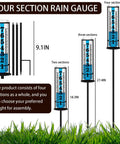 Upgraded Outdoor Rain Gauge With Thick Transparent Tube For Accurate Rain Readings showing adjustable four-section height