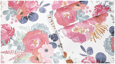 White Watercolor Peony Peel And Stick Wallpaper For Nursery And Bedroom Removable Vinyl Contact Paper Pink And Green Floral For Cozy Vibe Accent Wall 17.3in By 32.8ft featuring pink peonies and green leaves pattern