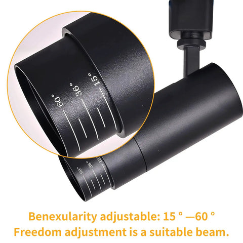 Close-up of adjustable beam feature on Five Color LED Track Lighting Heads Dimmable 12W Adjustable Beam 15 To 60 Degree Range Black