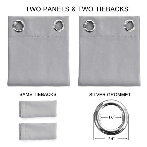 Blackout Curtains For Bedroom And Living Room That Totally Blocks Light And Drape Panels With Light Blocking Grommet Top 52 W X 96 L Set Of 2 In Light Gray Room Darkening And Energy Saving, shown with grommet details and tiebacks.