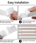 Easy installation of Top Notch 20 Pack White Mini Horizontal Blind Repair Tabs on vinyl slats.