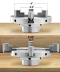 Six Inch Four Jaw Self Centering Wood Lathe Chuck Kit With 1 By 8 TPI Thread For Woodworking Projects Showing Jaw Measurements