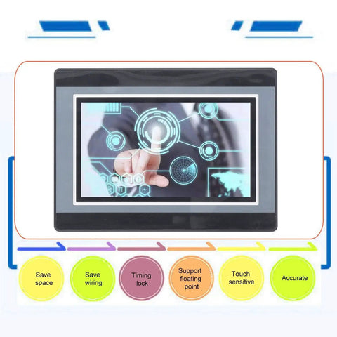 Front view of 7 Inch HMI PLC Touchscreen Panel With DC 24V 5A Power 2 Channel K Type Thermocouple, displaying touch interface