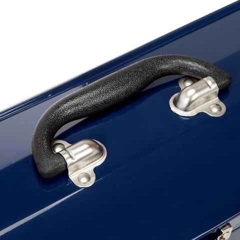 Kickbutt 16 Inch Hip Roof Portable Steel Tool Box With Heavy Duty Metal Latch And Scratch Resistant Powder Coated Blue Finish Built For The Weekend Warrior Ready To Stow Your Favorite Grease Monkey Gear Without The Sweat