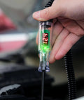 Hand holding Rugged Pro Grade Automotive Test Light Circuit Tester With 3 To 48V Digital Voltmeter And Dual Polarity Indicator