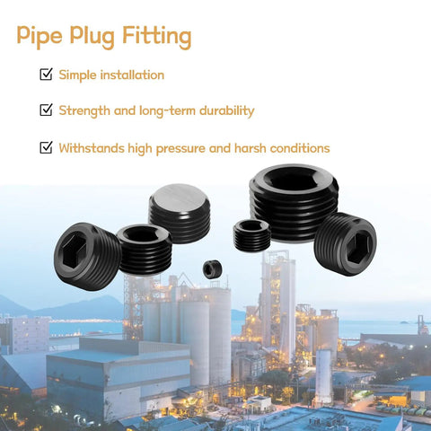 Rugged 29 Piece Pipe Plug Fitting Set Black Carbon Steel For 1/8 1/4 3/8 1/2 3/4 NPT DIY Pro Grade Assortment