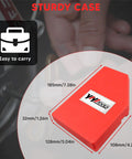 Red sturdy case for Industrial Grade 30 Piece Hex Key Allen Wrench Set, easy to carry dimensions, highlighted on manual.