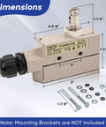 Liyufecor Tz-6002-15A Heavy Duty Contactor Micro Switch with roller plunger, dimensions showing size and shape for conveyor detection.
