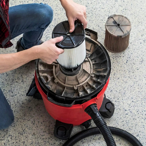 Person installing Versatile Wet Dry Vacuum Filter Cartridge For 5 Gallon And Larger Shop Vacuums With Quick Lock System Replacement
