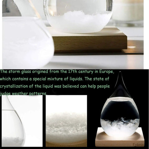 Storm Glass Weather Predictor Barometer Bottle With Wood Base For Home And Office Decor And Weather Station, Crystal Forecast