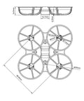 Technical drawing of Meteor75 Pro Brushless Whoop Frame with triangle bilateral stretch design and large 1S LiPo slot for 45mm propellers.