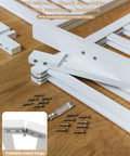 White Bamboo Shoe Rack Organizer For Closet And Entryway assembly hardware and frame pieces on wooden surface