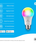 Color Changing Smart LED A21 Bulbs With Bluetooth And WiFi, 100W Equivalent, multicolor bulb with control icons and Alexa, Google Home logos