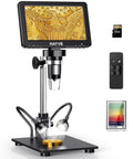 7 Inch HDMI Digital Microscope With 1200X Coin Magnification For Lit Coin Viewing On TV Or Monitor, USB PC Recording With 32GB Card, Capture Every Detail Of Your Coins In High Definition. HDMI coin microscope with 7-inch screen, stand, remote, and 32GB card