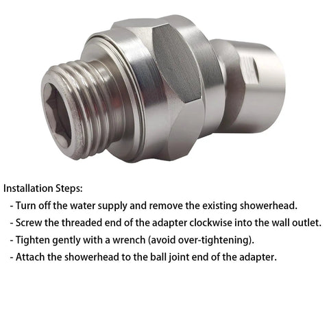 Leak-Proof 360 Degree Swivel Shower Head Adapter With Ball Joint, Universal Arm Connector For Adjustable Showers, No-Fuss Durable Brass And Chrome Build In Brushed Nickel Finish, threaded brass adapter
