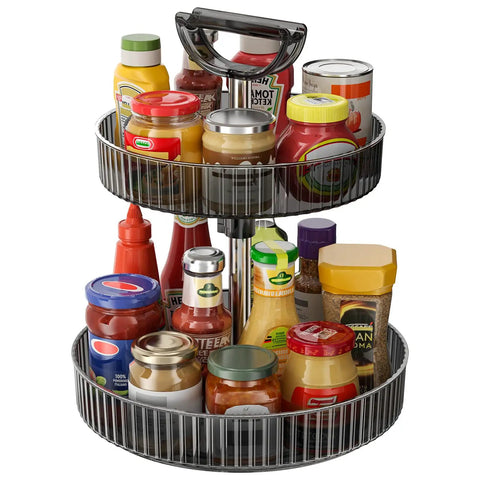 2-Tier Lazy Susan With 360 Degree Rotation Height Adjustable Turntable Organizer Rack For Spice Jars And Bottles