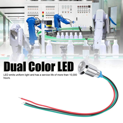 Four Pack Round 10mm Prewired LED Indicator Lights, Common Anode, Red and Green Dual Color, 12 to 24V DC with robotic assembly line