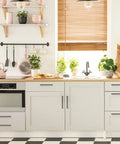 Modern kitchen with 30 Pack Solid Slim Square Drawer Handles For Cabinets, 7 And A Half Inch Center To Center, Matte Black Zinc Alloy Hardware