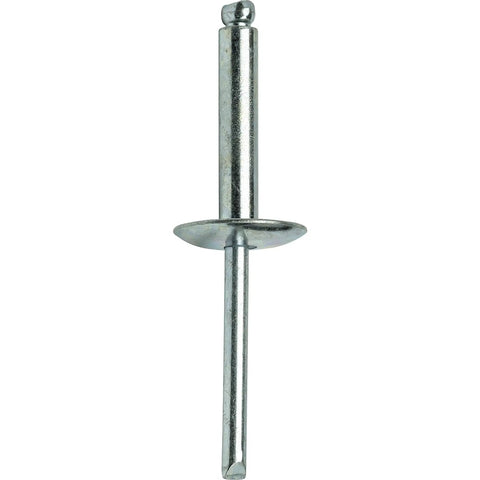 Heavy Duty Workhorse Large Flange Pop Rivets 1/4 X 3/4 Inch Zinc Coated Steel Twenty Five Pack, showing individual rivet with large flange.