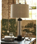 Industrial Glass Table Lamp With Drum Shade In Bronze Finish 30 Inch Modern Bedroom And Living Room Lighting Sleek Metal