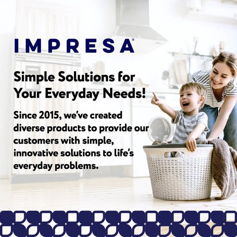 Mother and child playing with a laundry basket indoors, emphasizing simple solutions concept by Impresa.