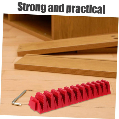 Red Modular Wrench Rack Organizer 12-Piece Space Saving Tool Storage Tray with sturdy plastic construction on wood surface.