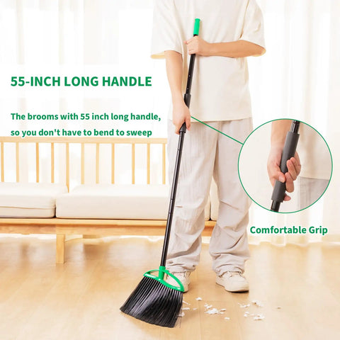 Heckin Tough Heavy Duty Brooms Two Pack With 55 Inch Long Handles Angled Head Built For Sweeping Dust Grit Pet Hair Under Cabinets.