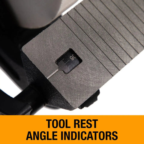 Close-up of tool rest angle indicators on Heavy Duty 8 Inch Bench Grinder With 1/2 Hp Motor Rollin Out 1725 Rpm.