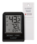 Battery Operated Wireless Digital Thermometer For Indoor Outdoor Temperature With 24 Hour High Low Records No Backlight Monochrome Display Hassle Free Setup 12 24 Hour Time Mode Signal Strength And Low Battery Alerts Built For Everyday Home Use, black display and white sensor