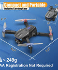 Foldable 1080P Camera Drone For Kids And Adults, compact design with carrying case, dimensions shown