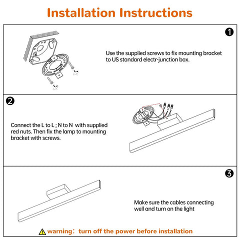 Installation instructions for Sleek Black LED Vanity Light For Bathroom 16 Inch 16W Over Mirror Wall Mounted 6000K Cool White Integrated Fixture