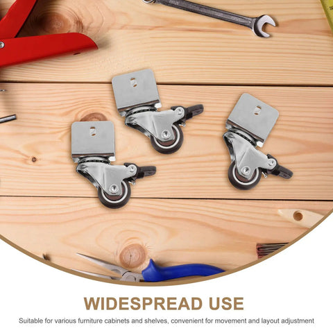 Rugged Swivel Furniture Casters With Gliding Silent Rollers And Tough Round Plates built for cabinets and drawers on workspace.