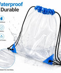 Clear Drawstring Bags 4 Pack Stadium Approved See Through Backpacks with water splash showing waterproof PVC material