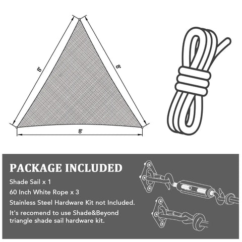 Triangle Sun Shade Sail 16 Foot By 16 Foot By 16 Foot Permeable Canopy with installation instructions and rope