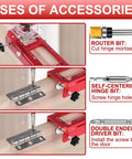 Pro Grade Aluminum Door Hinge Jig With Scale for Router Templates, adjustable installation with visual guide for use with router bits.