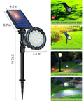 Multicolor Solar Lights Outdoor Pack Of 4 With 18 LEDs Waterproof Landscape Spotlights IP65 with ground stake sizing details