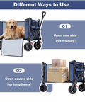 Collapsible Wagon Cart With Big Wheels And Brakes 250 Pound Capacity Lightweight Foldable Utility Wagon for Pets and Groceries