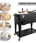 80 Quart Rolling Cooler Cart With Wheels For Outdoor Parties And Backyard Barbecues, black beverage station, bottle opener visible