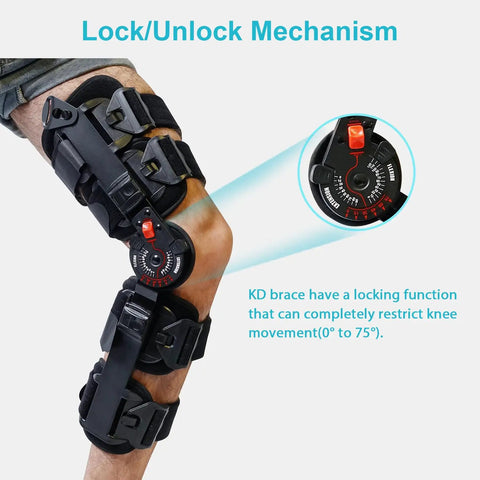 Hinged Knee Brace For ACL MCL PCL And Arthritis Post Op Support With Comfort First Design Soft Breathable Lining Cushioned Padding Adjustable Straps For A Secure All Day Fit Built Tough Aluminum Hinges For Real Stability, lock mechanism, 0°-75°